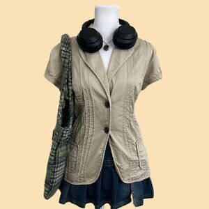 beige y2k downtown it girl elevated basic  short sleeve blazer jacket top